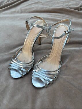 Charlotte Olympia Metallic Silver Strappy Stiletto Sandals Size 36.5 / 7-7.5